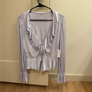 Anthropologie Purple Sailor Collar Blouse with Ruffled Tie-Front